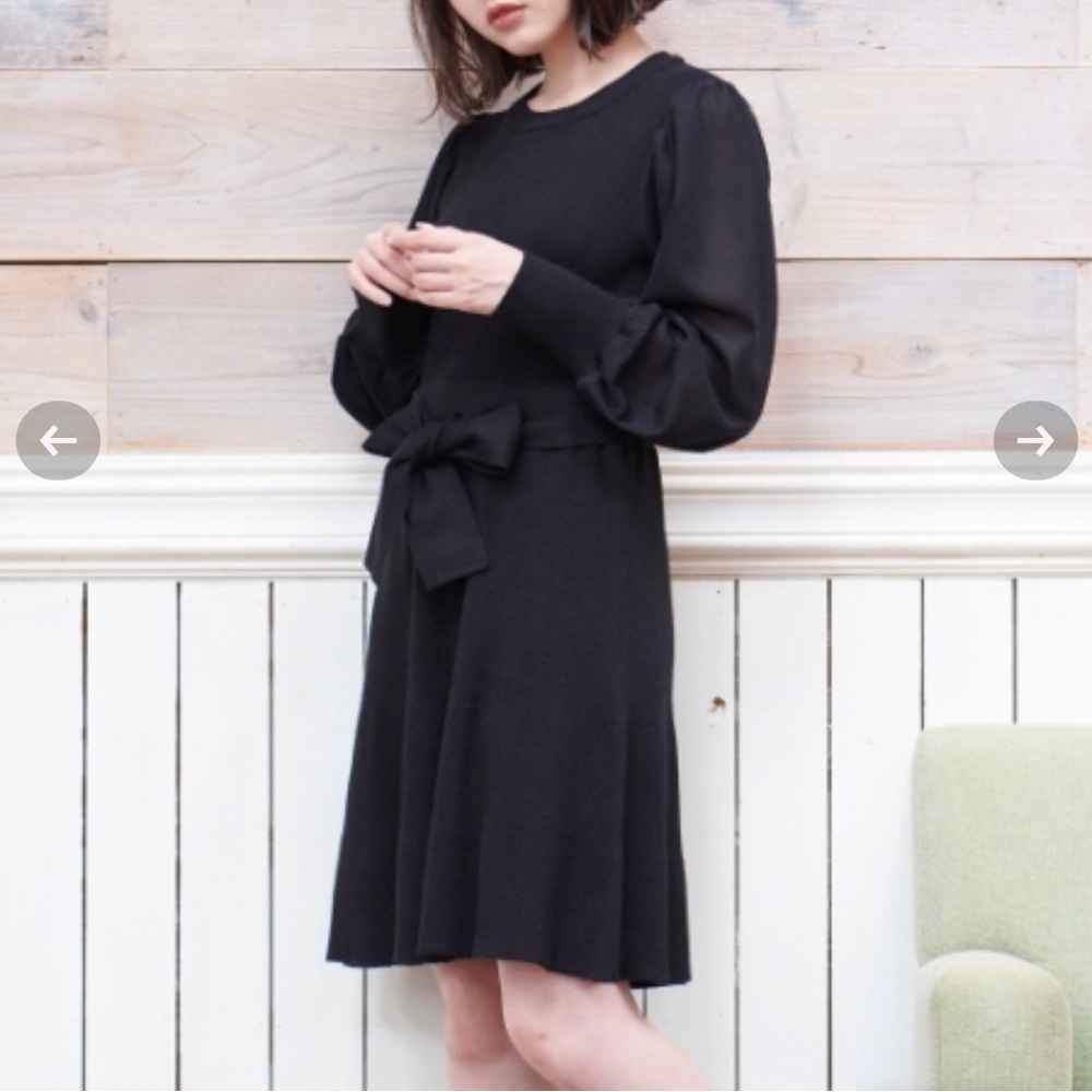 Majestic Legon Tulle-Sleeve Knit Dress Size M Black Japan Kawaii Spring Fall